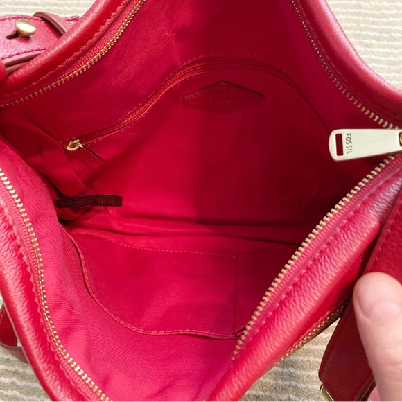 Fossil Piper Expandable Red Leather Crossbody Satchel - Picture 6 of 15